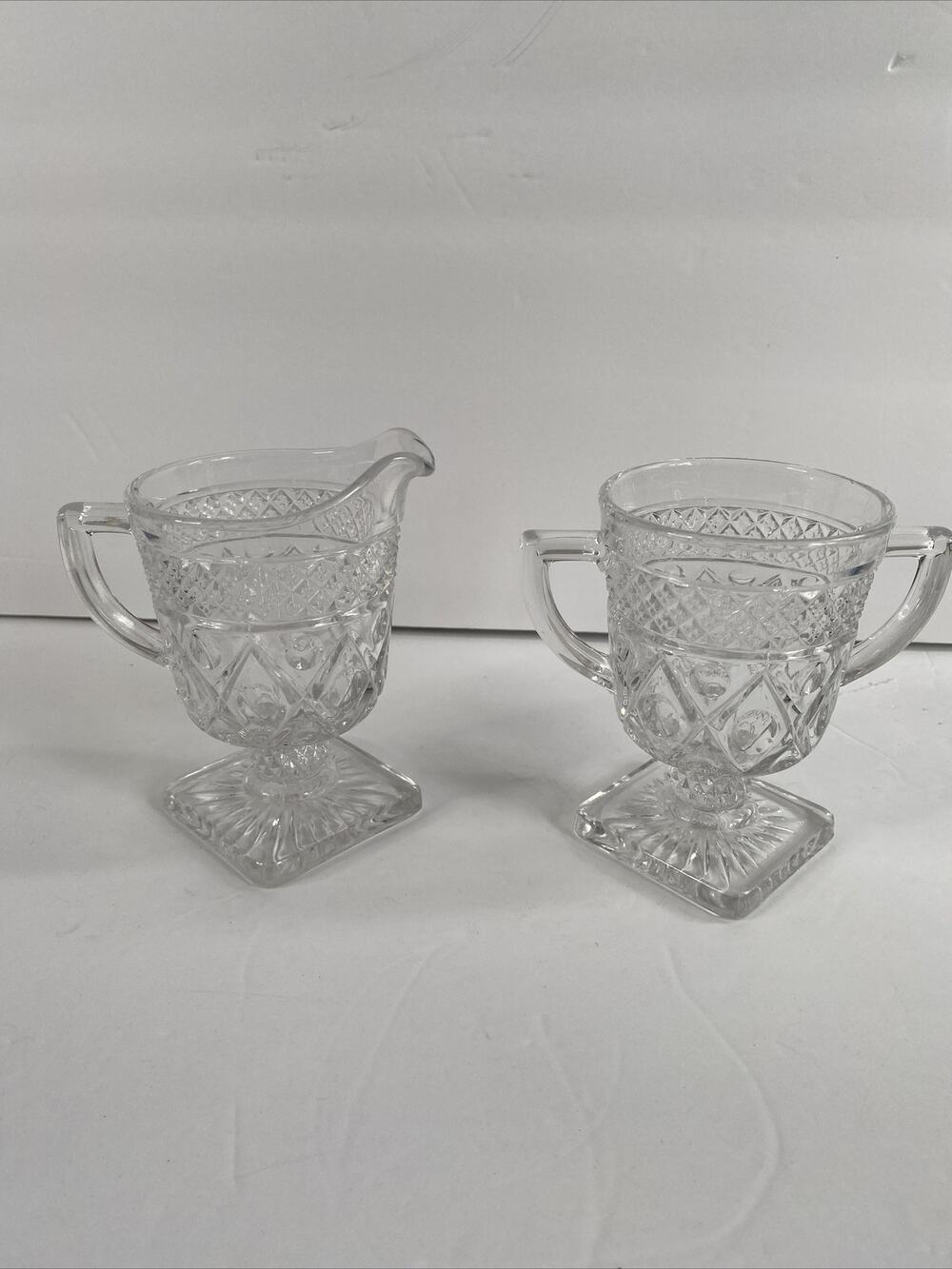 Vintage Anchor Hocking Cape Cod Glass Creamer & Sugar Bowl Set